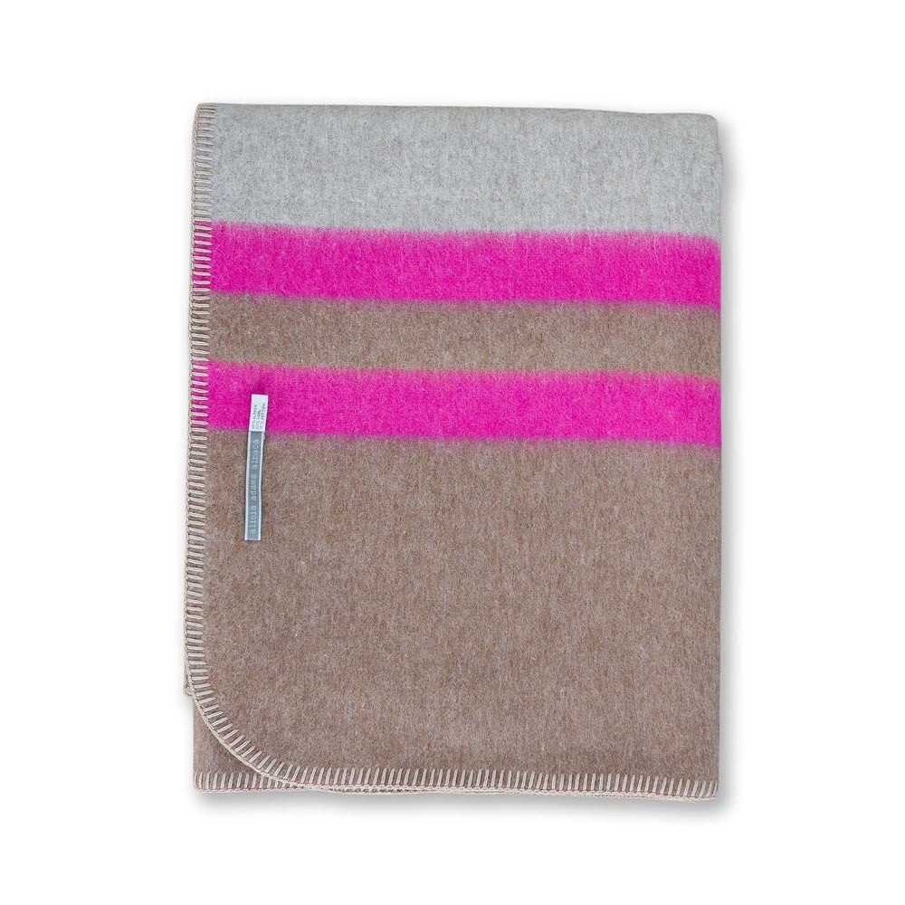 Alicia Adams Alpaca Field Blanket - Light Taupe Tobacco Shocking Pink
